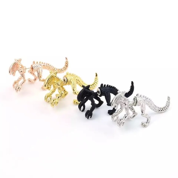 Punk Goth Alien Xenomorph Double Stud Earrings - Picture 6 of 16